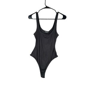 Naked Wardrobe NWT S Small Black Bodysuit Thong Ribbed Capsule Minimalist